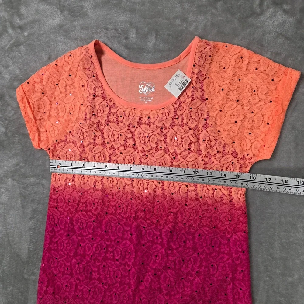 Justice Lace Ombre Sequin Top Girls Size 12 Pink Orange NEW Baby Doll Sparkle